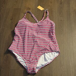 Kona Sol Vibrant Pink and White Zigzag One Piece